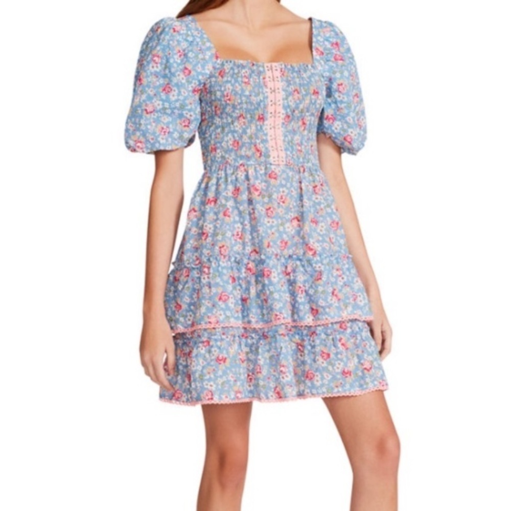 New Betsey Johnson Smocked Endless Sky Dress Tiered Cottage Floral